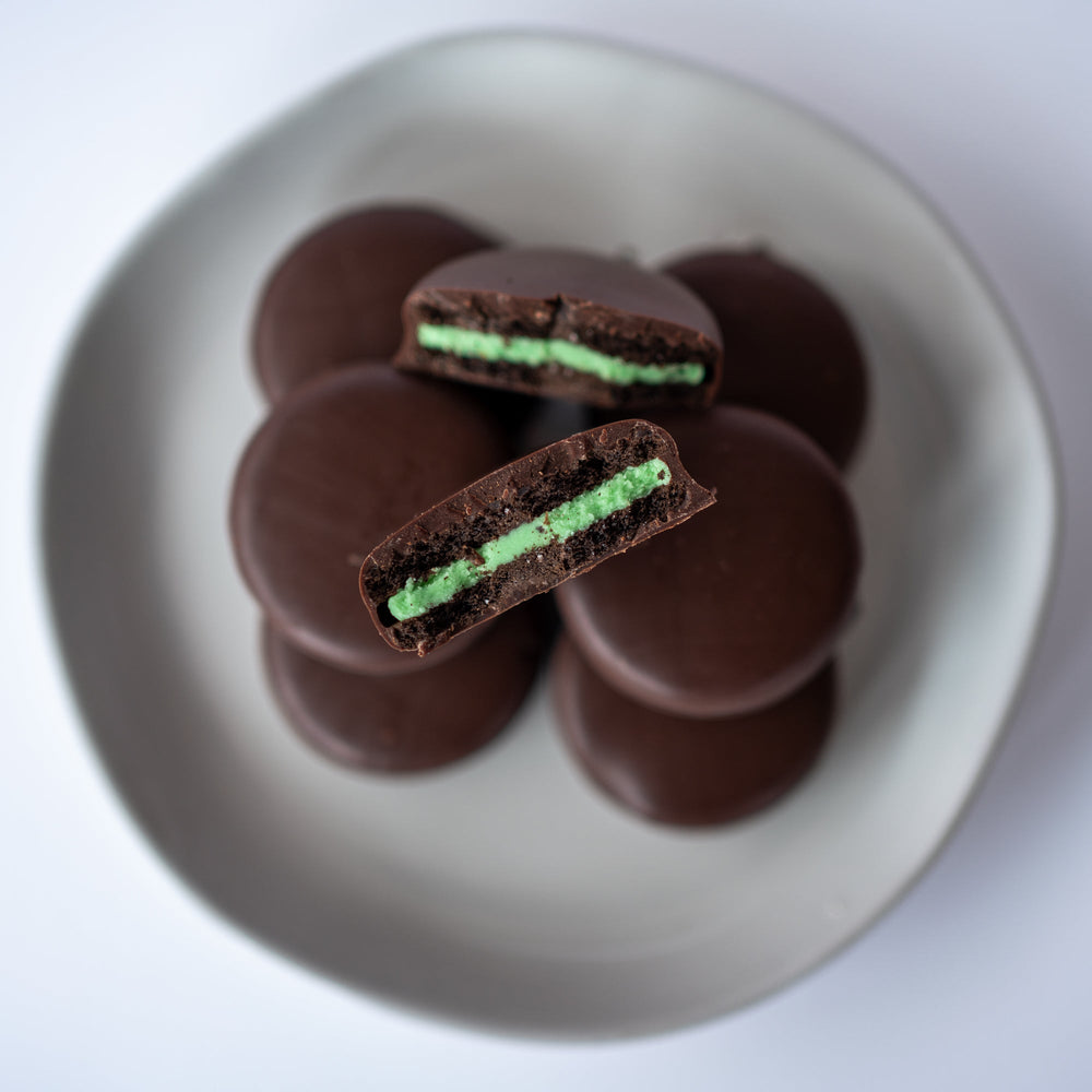
                  
                    Load image into Gallery viewer, Dark Chocolate Covered Mint Sandwich Cookies, Limited Edition
                  
                